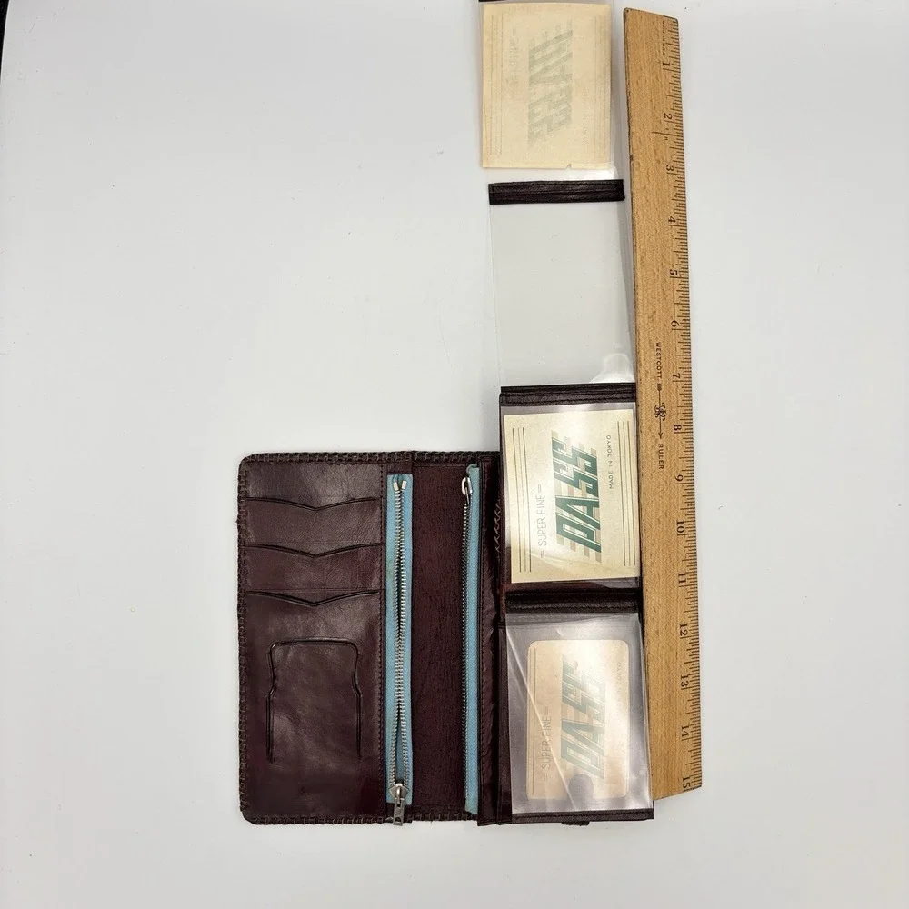 Vintage Embossed Leather Wallet Japanese Japan Map Dragon Bi-fold Dark Brown
